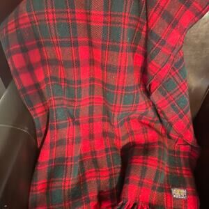 Vintage Pendleton tartan plaid red wool throw blanket